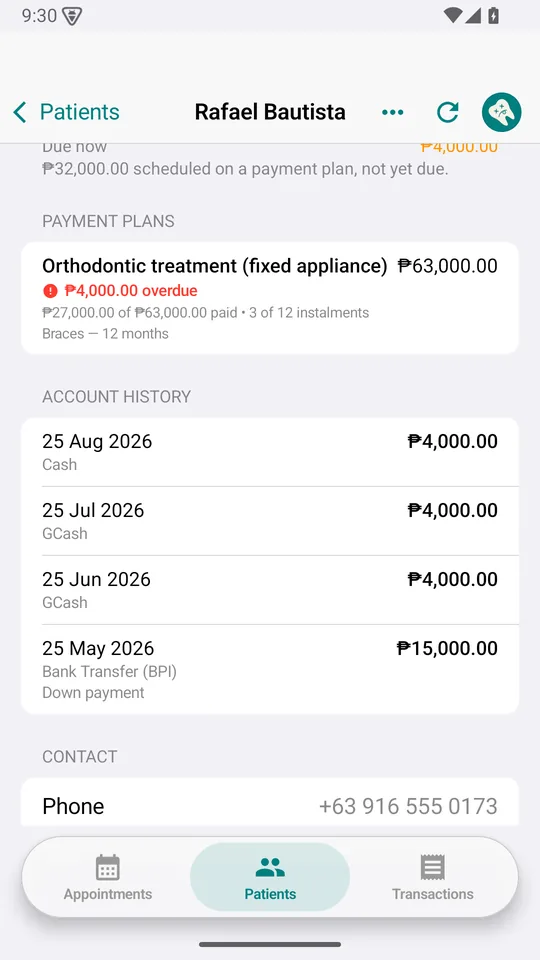 Dentista on a phone: Rafael Bautista’s payment plan, ₱4,000 overdue, and account history