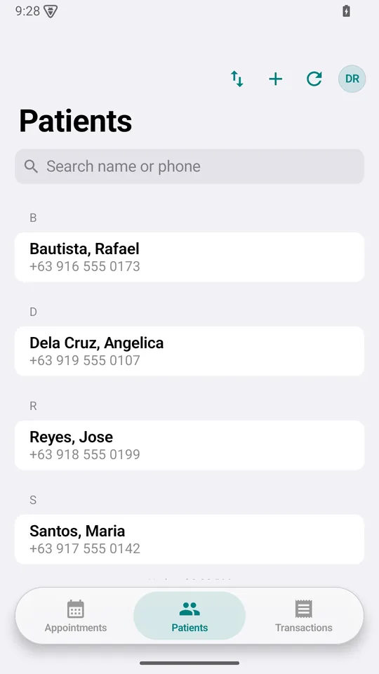 Dentista on a phone: the full patient list